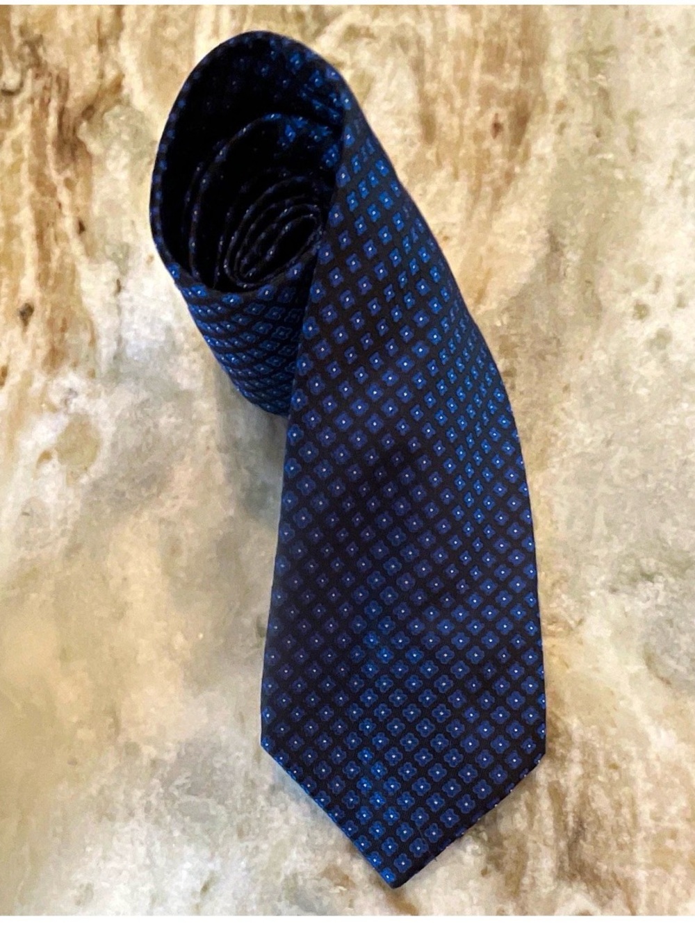 Stefano Ricci Silk Blue Black Geometric Diamond Daisy Detail Mens Neck Tie